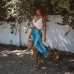 Zara satin effect wrap midi skirt turquoise blue size S